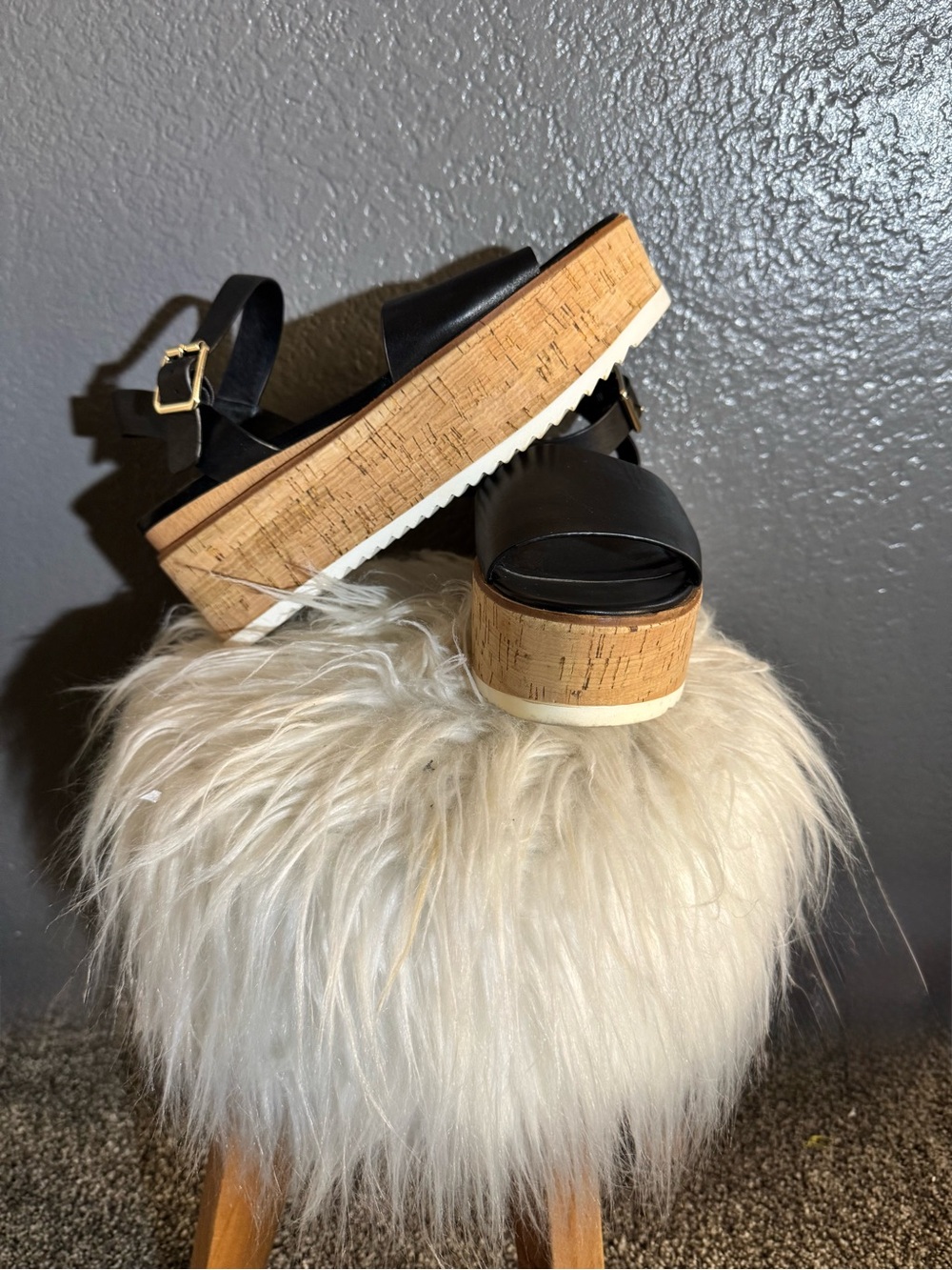 Steve Madden Black Cork Platform Sandals